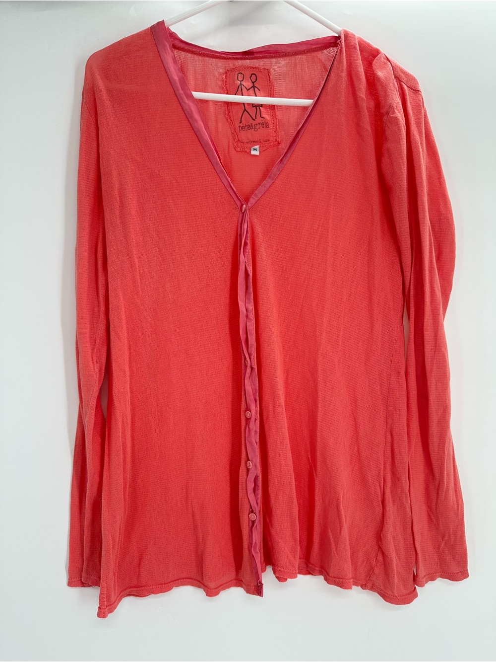 Pete And Greta By Johnny Was Coral Pink Cardigan Lightweight Knit Cotton Sz M